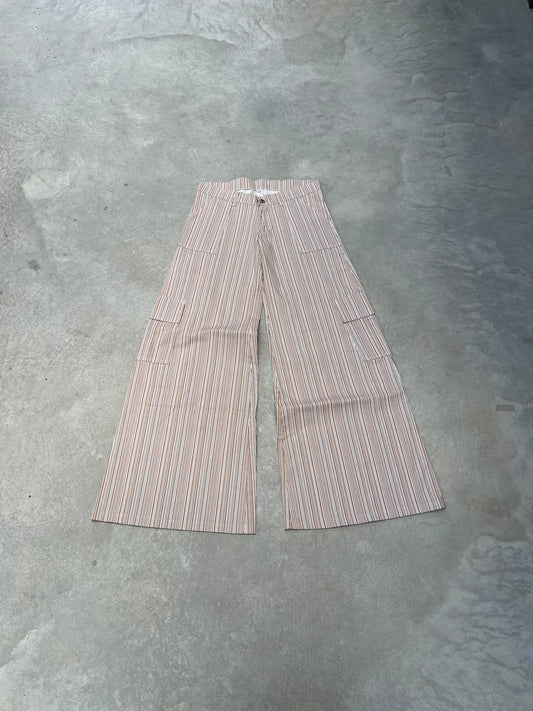 ‏2000S - STRIPED DEAD STOCK SIXTIES TZIPPY LOW RISE FLARED JEANS - 38