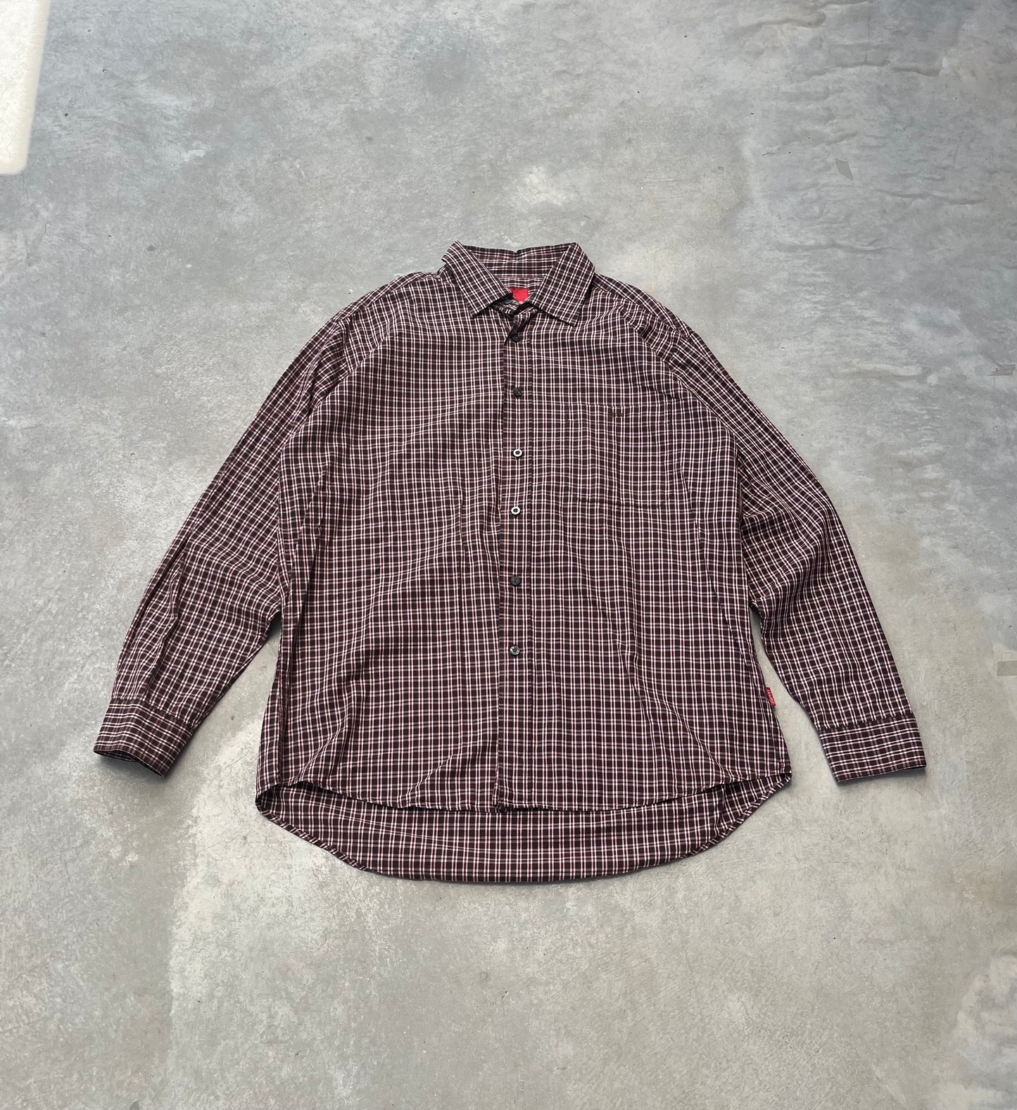 1990S - PLAID BUTTON DOWN SHIRT - XL