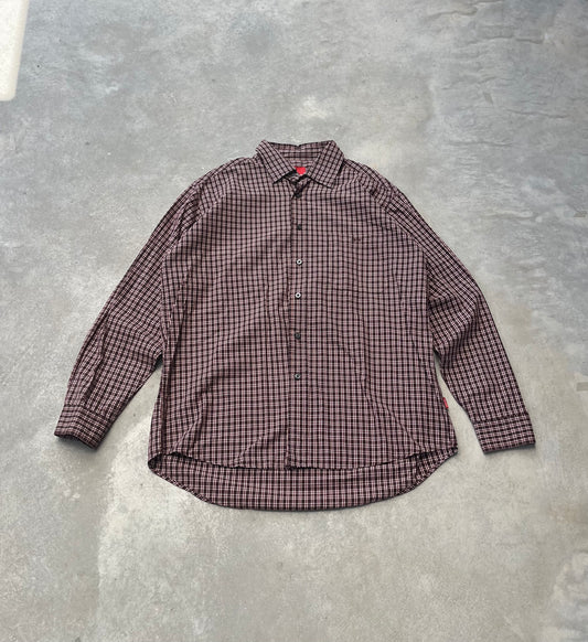 1990S - PLAID BUTTON DOWN SHIRT - XL